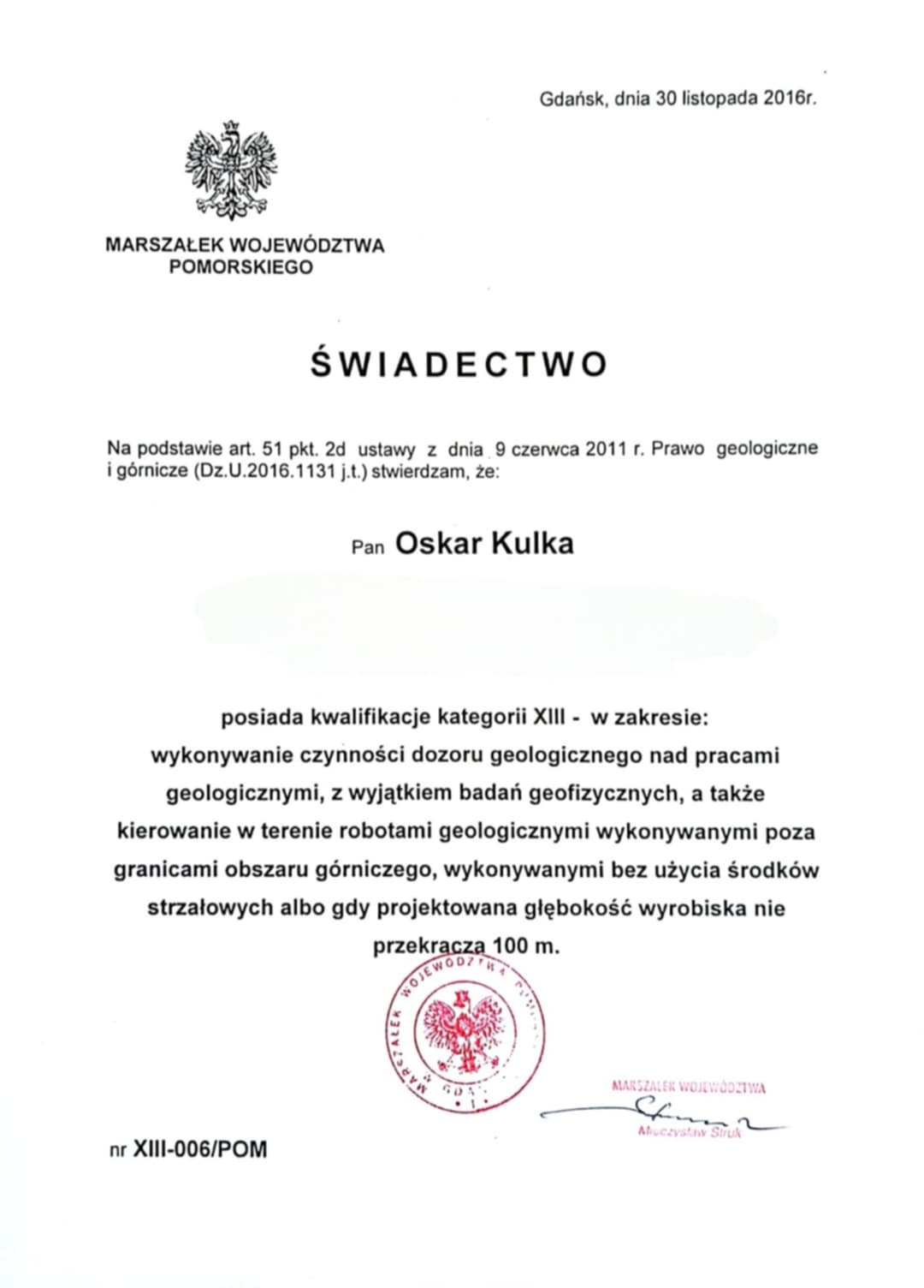 Certyfikat specjalisty w dziedzinie geotechniki